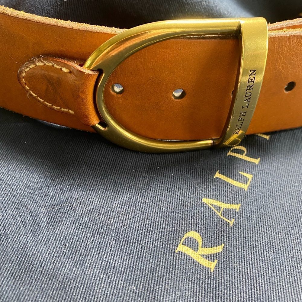 Ralph Lauren Brown Vachetta & Gold Tone Equestrian Stirrup Belt